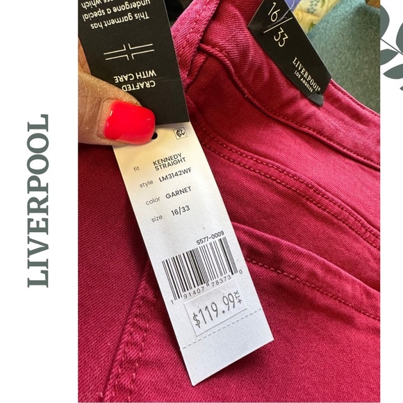 Liverpool Women's Kennedy Straight Cropped Garnet Jeans Size 16 - Picture 8 of 8